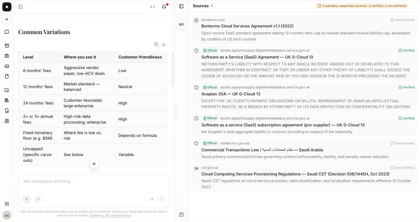 An answer returned as a three-column table — level, where you see it, and customer-friendliness — with a copy and a download button above it.