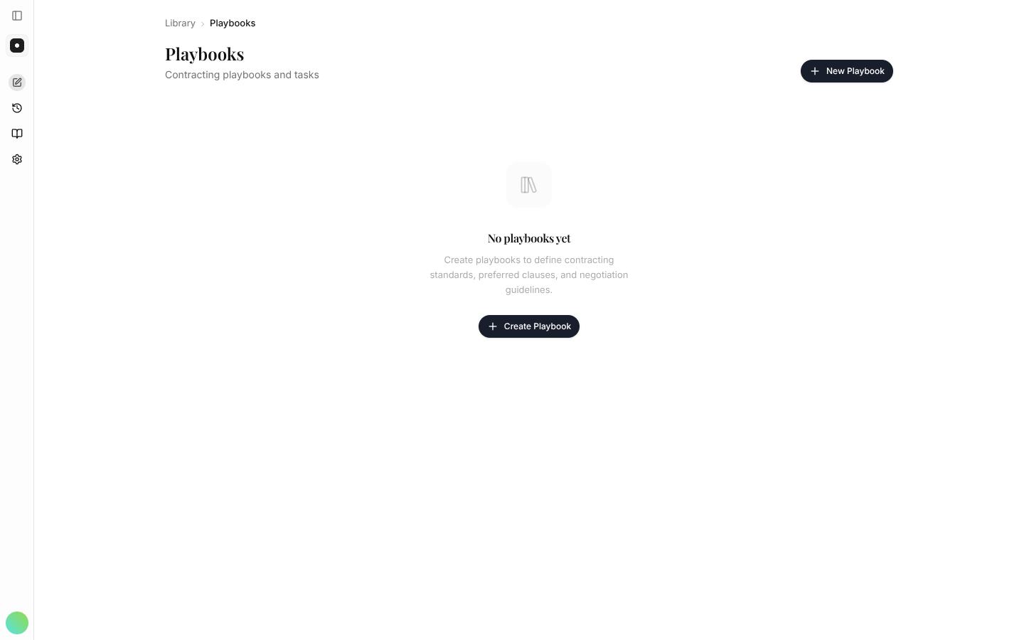 The Playbooks library listing saved playbooks with an option to create a new one.