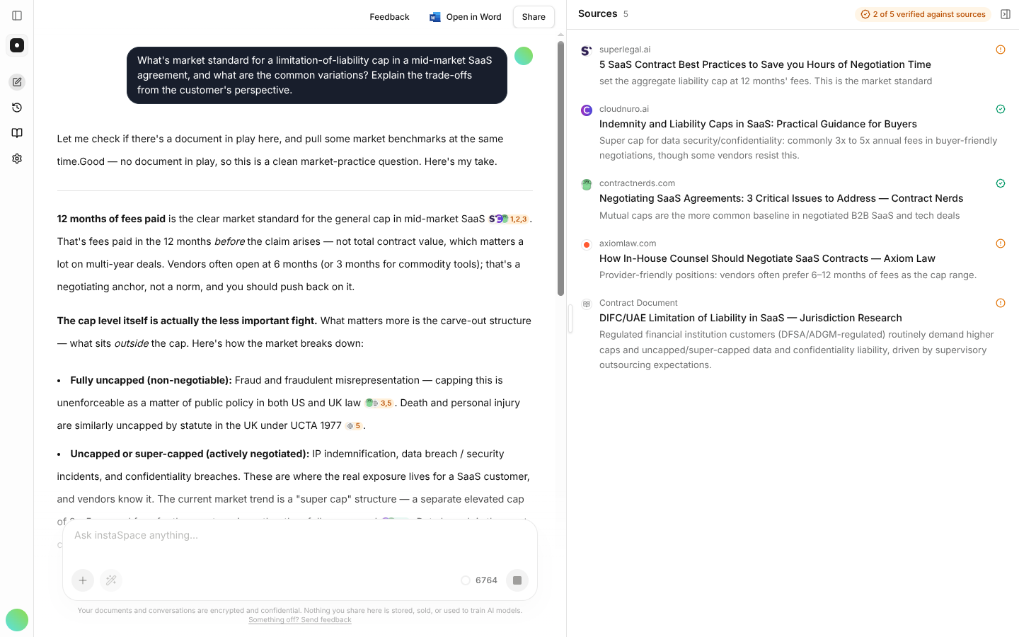 A research answer formatted with a clear structure and a sources panel.