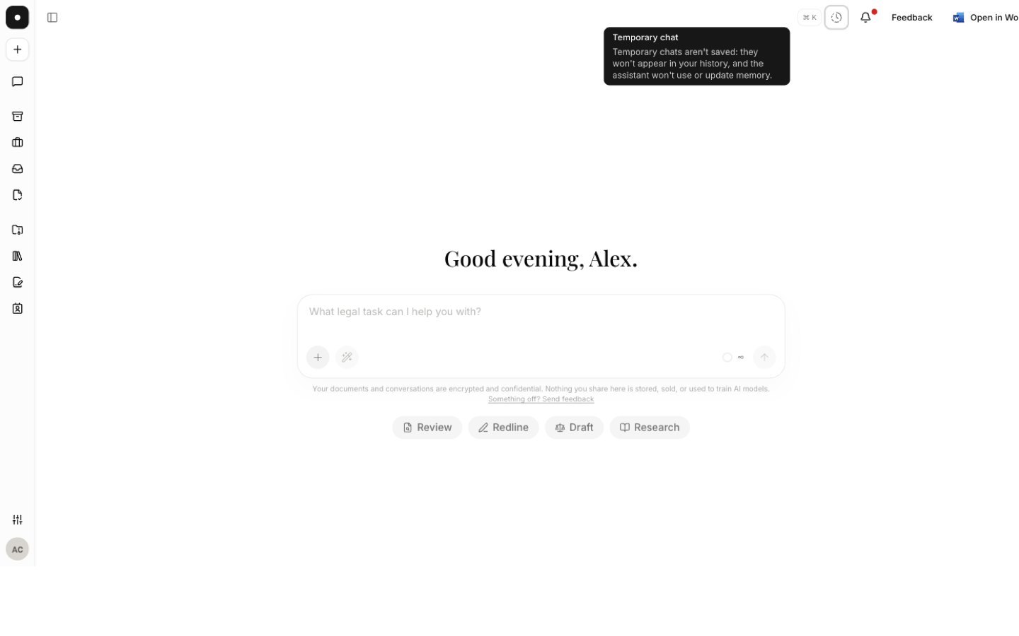The chat header clock control turning a conversation temporary, with its notice.